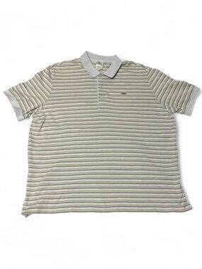 Lacoste Striped Polo in Light blue and Olive